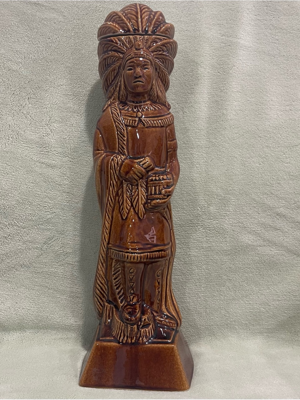 EZRA BROOKS Vintage 1968 Native American Chief Ceramic Whiskey Decanter